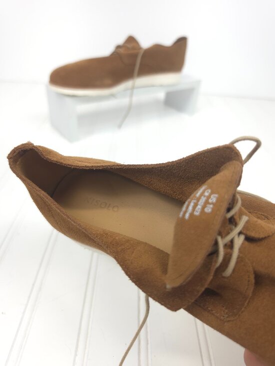 NIB Men\'s NISOLO Lightweight Flex Derby Suede Leather Oxford Tan Size 10